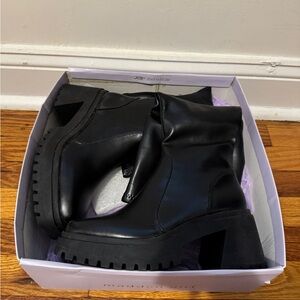 Madden Girl Black Heeled Boots with Chunky Design